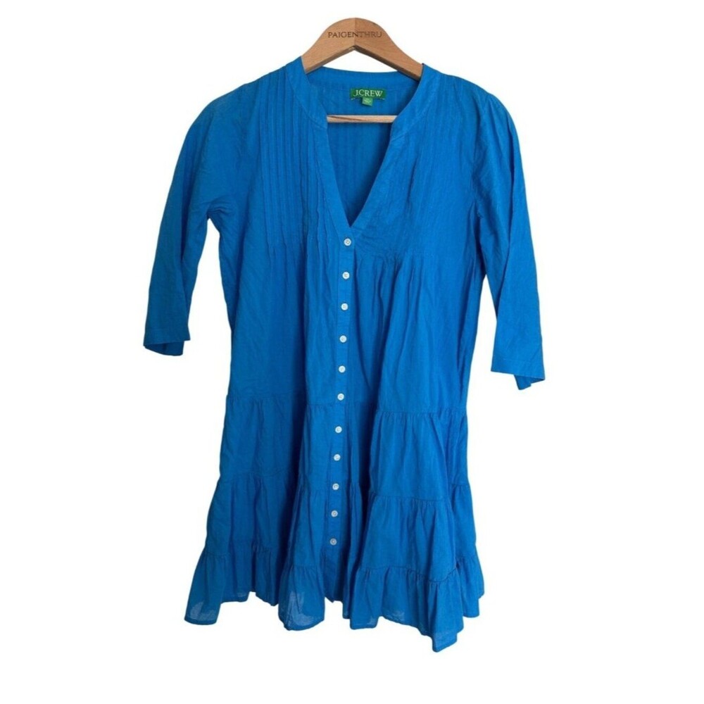 J. Crew XS Button-Front Tiered Cover-up Dress Blue cotton Voile Resortwear